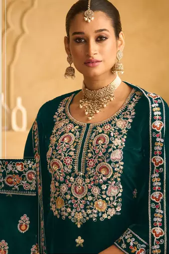 GREEN VELVET SHARARA SALWAR SUIT
