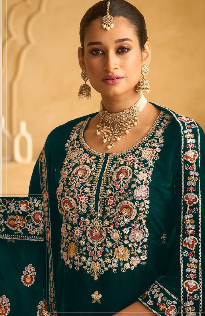 GREEN VELVET SHARARA SALWAR SUIT