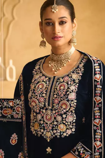 BLUE VELVET SHARARA SALWAR SUIT