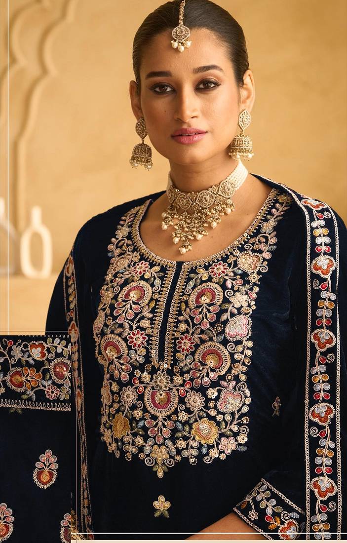 BLUE VELVET SHARARA SALWAR SUIT