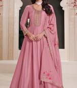 pink Embroidered silk anarkali suit