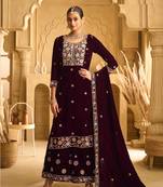 WINE VELVET SHARARA SALWAR SUIT