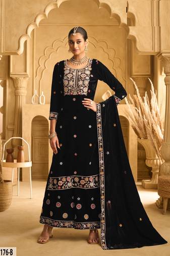 BLACK VELVET SHARARA SALWAR SUIT
