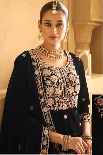 BLACK VELVET SHARARA SALWAR SUIT