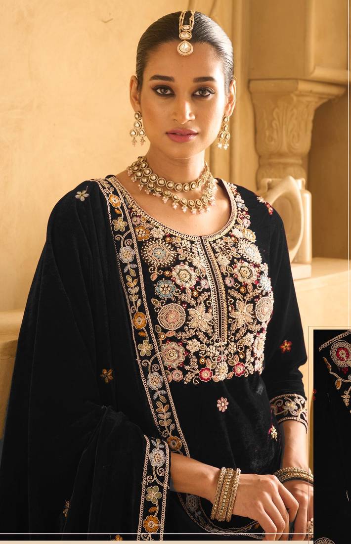BLACK VELVET SHARARA SALWAR SUIT