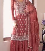 Peach Embroidered silk sharara suit