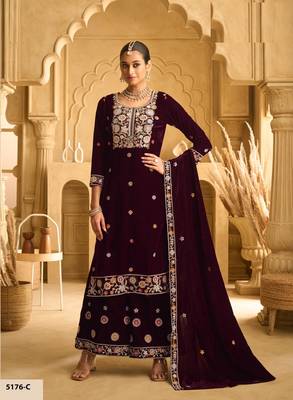 MAROON VELVET SHARARA SALWAR SUIT 1