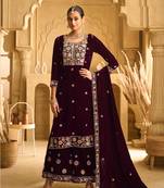 MAROON VELVET SHARARA SALWAR SUIT