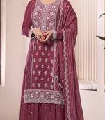 Maroon Embroidered silk sharara suit