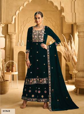TEAL GREEN VELVET SHARARA SALWAR SUIT 1