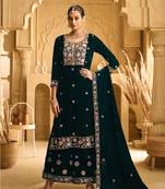 TEAL GREEN VELVET SHARARA SALWAR SUIT