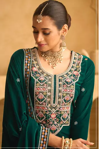 GREEN VELVET SHARARA SALWAR SUIT