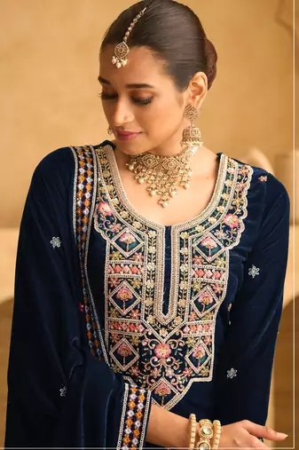 BLUE VELVET SHARARA SALWAR SUIT