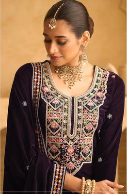 PURPLE VELVET SHARARA SALWAR SUIT 2
