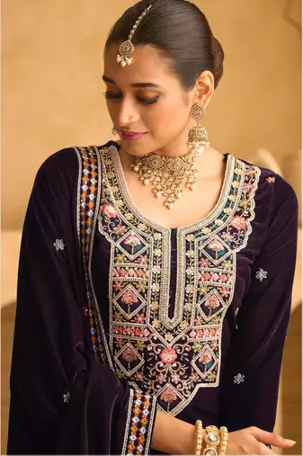 PURPLE VELVET SHARARA SALWAR SUIT