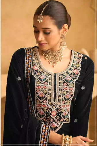 BLACK VELVET SHARARA SALWAR SUIT
