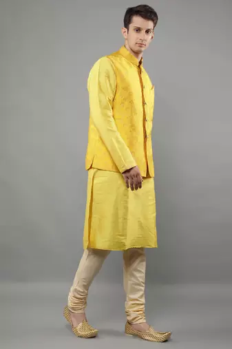 Manish creations men's floral pattan ethnic kurta sets with nehru jacket