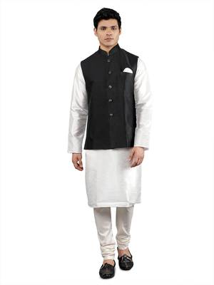 Manish creations men's solid pattan ethnic kurta sets with nehru jacket 1