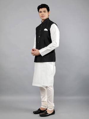 Manish creations men's solid pattan ethnic kurta sets with nehru jacket 3
