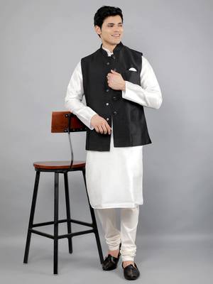 Manish creations men's solid pattan ethnic kurta sets with nehru jacket 5