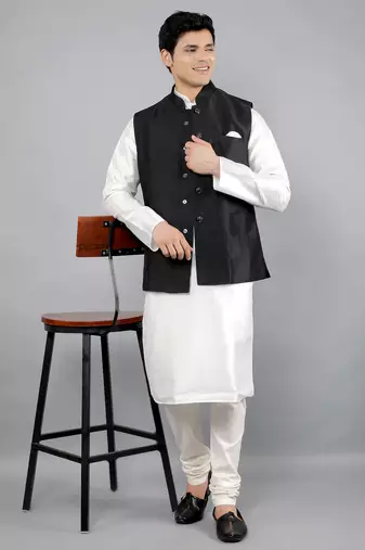 Manish creations men's solid pattan ethnic kurta sets with nehru jacket