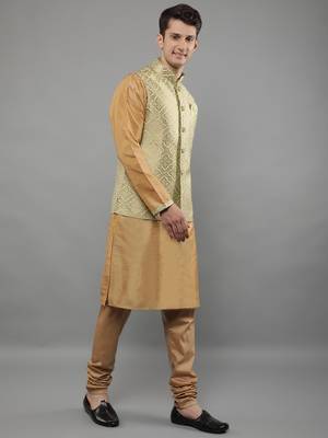 Manish creations men's solid pattan ethnic kurta sets with nehru jacket 3