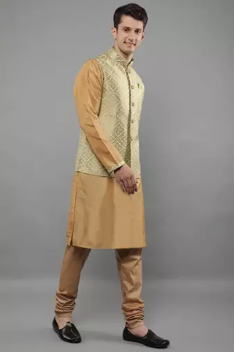 Manish creations men's solid pattan ethnic kurta sets with nehru jacket
