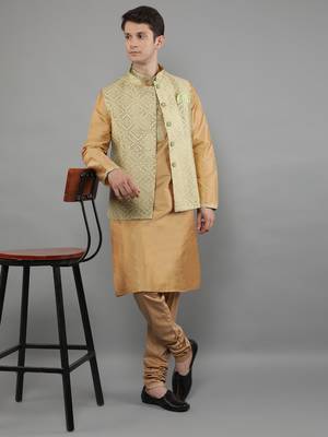Manish creations men's solid pattan ethnic kurta sets with nehru jacket 5