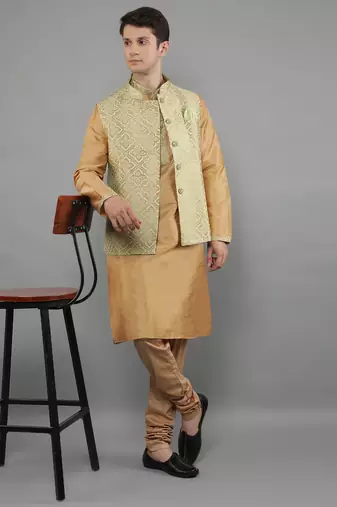 Manish creations men's solid pattan ethnic kurta sets with nehru jacket