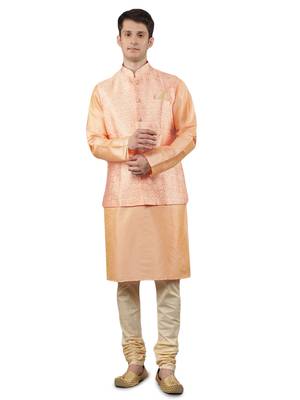 Manish creations men's ethnic motifs silk blend kurta sets with nehru jacket 1