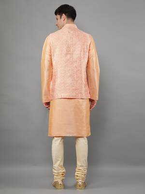 Manish creations men's ethnic motifs silk blend kurta sets with nehru jacket 2