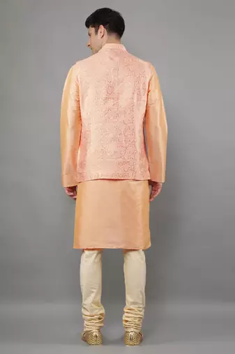 Manish creations men's ethnic motifs silk blend kurta sets with nehru jacket
