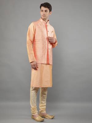 Manish creations men's ethnic motifs silk blend kurta sets with nehru jacket 3