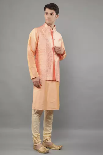 Manish creations men's ethnic motifs silk blend kurta sets with nehru jacket