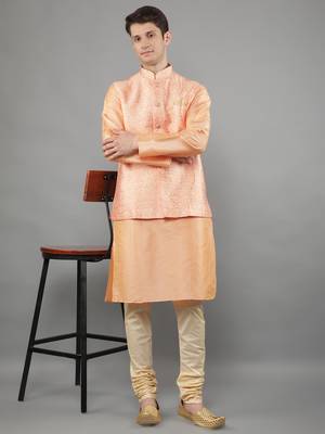 Manish creations men's ethnic motifs silk blend kurta sets with nehru jacket 5