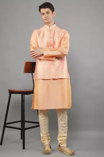 Manish creations men's ethnic motifs silk blend kurta sets with nehru jacket