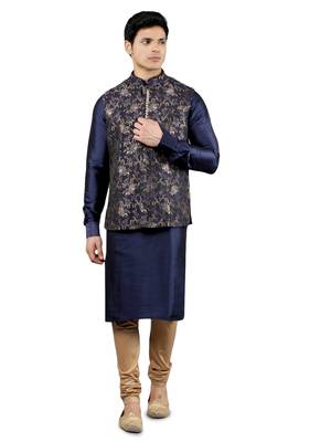 Manish creations men's floral pattan ethnic silk blend kurta sets with nehru jacket 1