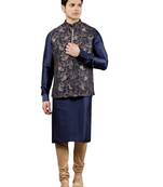 Manish creations men's floral pattan ethnic silk blend kurta sets with nehru jacket