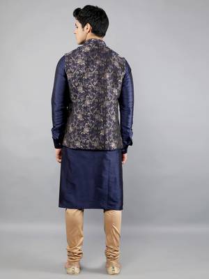 Manish creations men's floral pattan ethnic silk blend kurta sets with nehru jacket 2