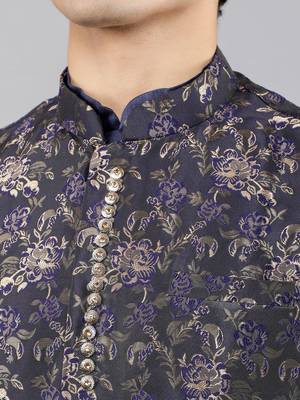 Manish creations men's floral pattan ethnic silk blend kurta sets with nehru jacket 4