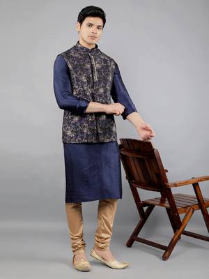 Manish creations men's floral pattan ethnic silk blend kurta sets with nehru jacket 5