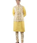 Manish creations men's floral pattan ethnic silk blend kurta sets with nehru jacket