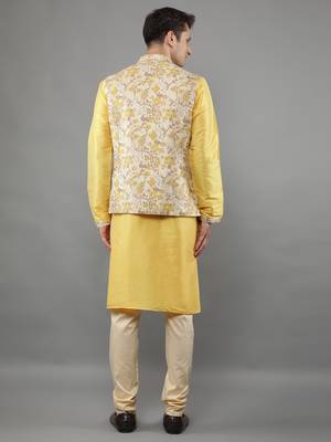 Manish creations men's floral pattan ethnic silk blend kurta sets with nehru jacket 2