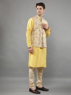 Manish creations men's floral pattan ethnic silk blend kurta sets with nehru jacket 3