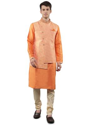 Manish creations men's floral pattan ethnic silk blend kurta sets with nehru jacket 1