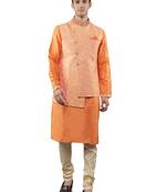 Manish creations men's floral pattan ethnic silk blend kurta sets with nehru jacket