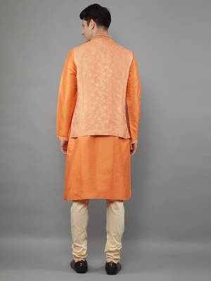 Manish creations men's floral pattan ethnic silk blend kurta sets with nehru jacket 2