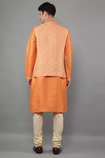 Manish creations men's floral pattan ethnic silk blend kurta sets with nehru jacket