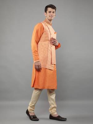 Manish creations men's floral pattan ethnic silk blend kurta sets with nehru jacket 3