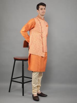 Manish creations men's floral pattan ethnic silk blend kurta sets with nehru jacket 5
